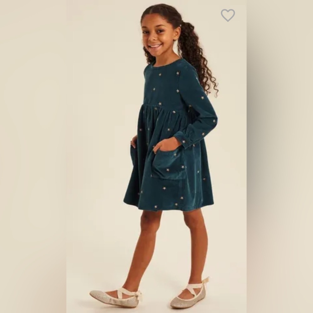 FATFACE Girls‎ Green Corduroy Star Dress Pocket Embroidered Metallic 10/11